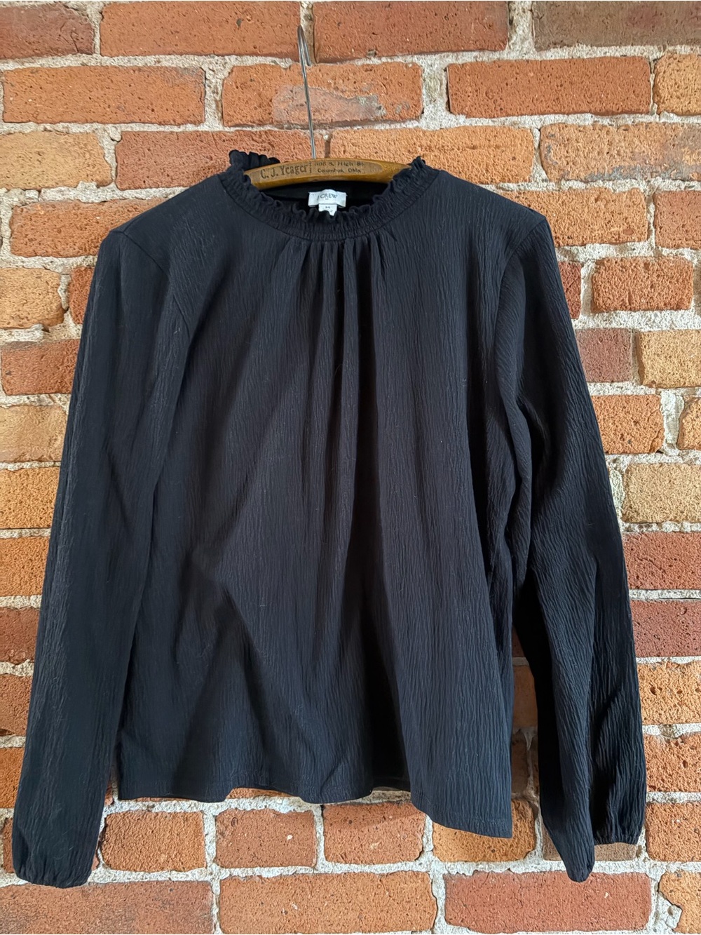 Jcrew Flowy Black Long-Sleeve Smocked Neck Blouse